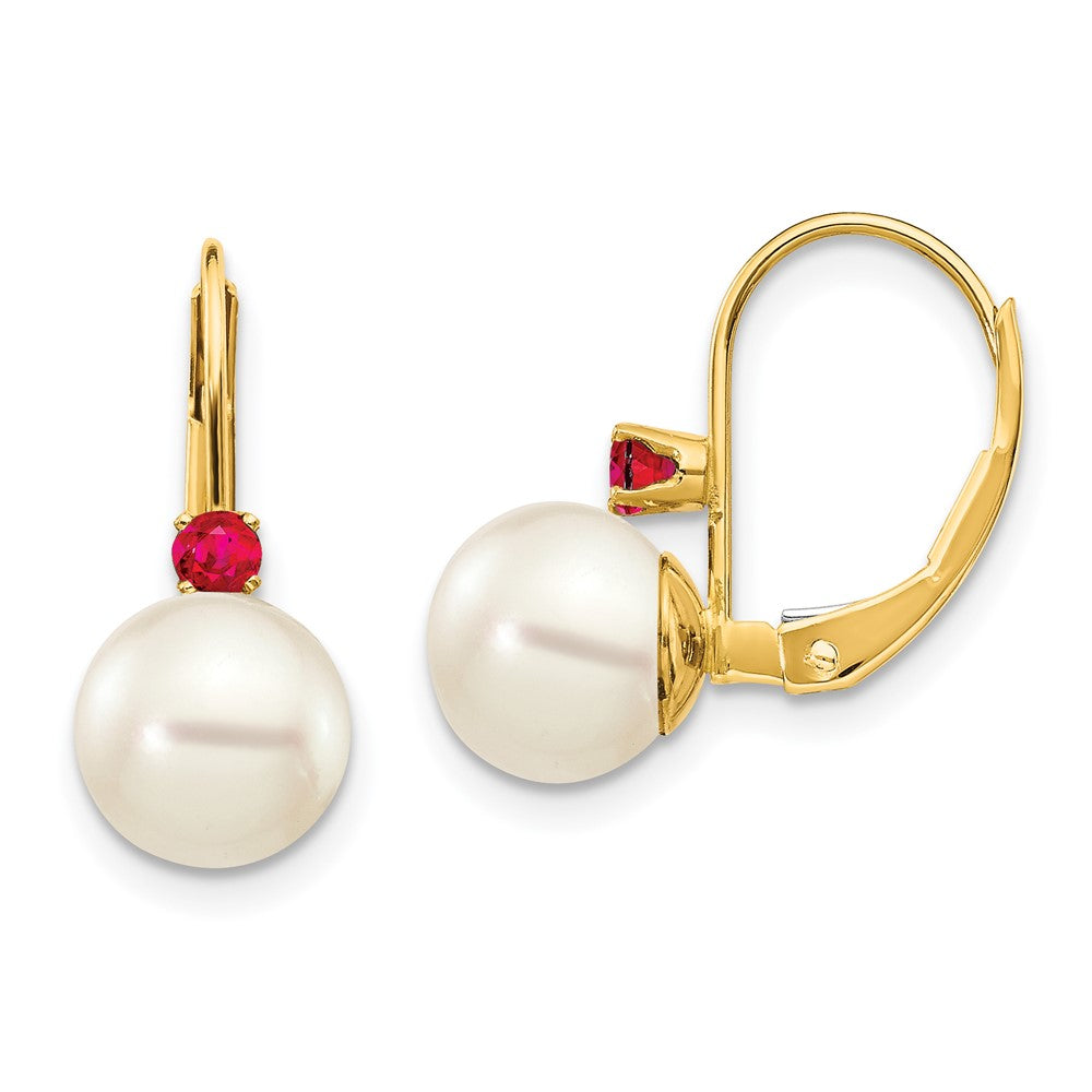 7-7.5 White Round FWC Pearl & Gemstone Leverback Earrings