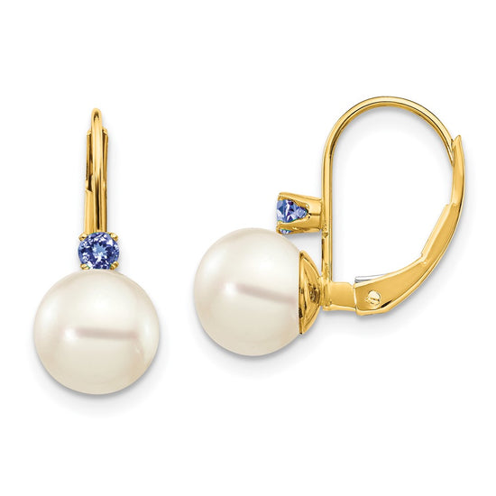 7-7.5 White Round FWC Pearl & Gemstone Leverback Earrings