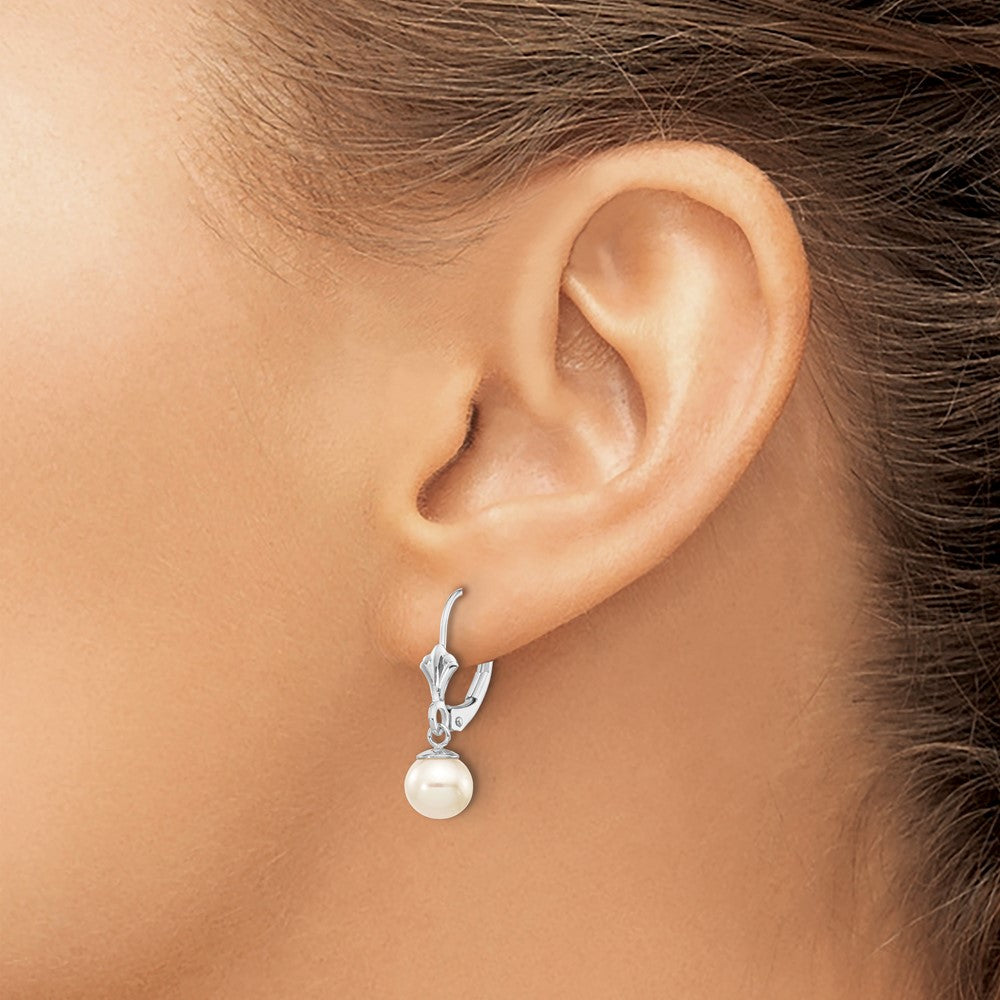 Gold FWC Pearl Dangle Leverback Earrings