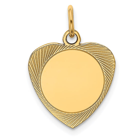 14k Etched Design .013 Gauge Engravable Heart 18x15mm Disc Charm
