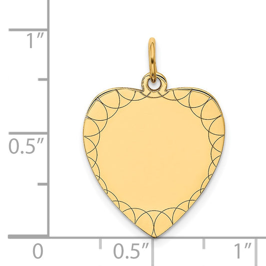 14k Etched Design .018 Gauge Engravable Heart 20x17mm Disc Charm