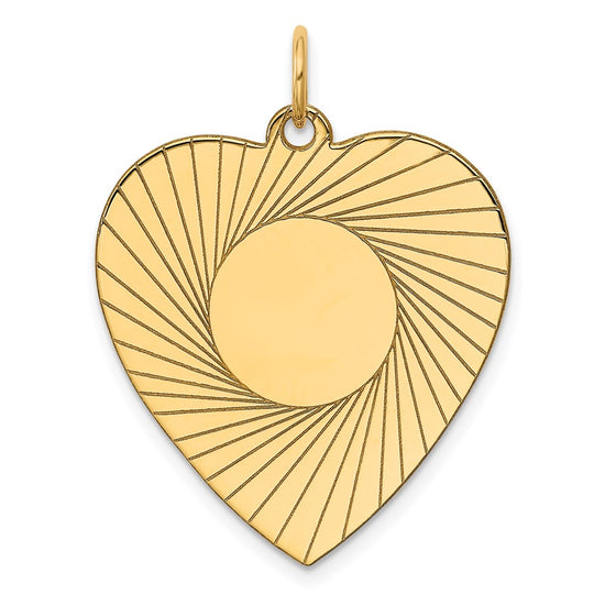 14k Etched Design .018 Gauge Engravable Heart 28x24mm Disc Charm