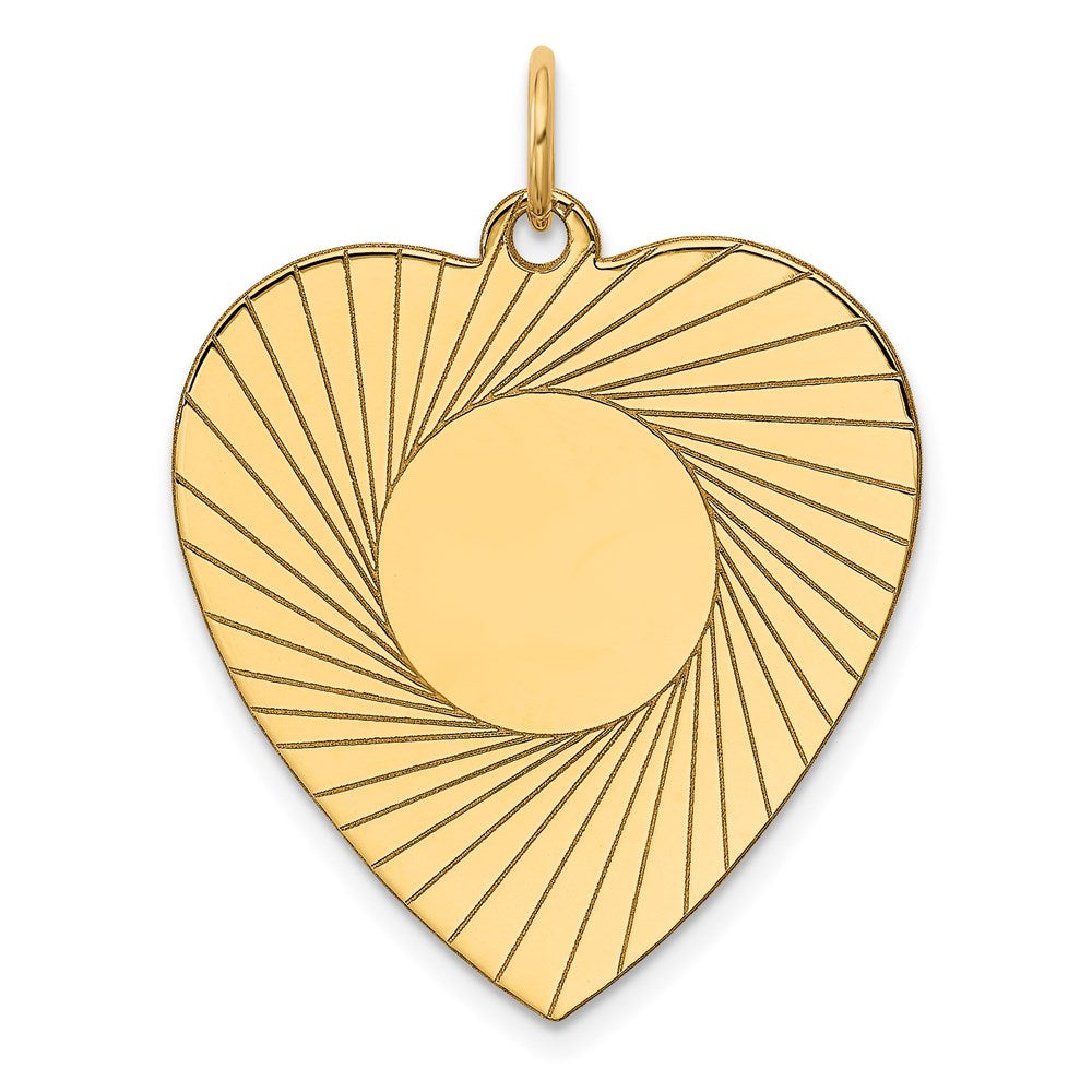 14k Etched Design .018 Gauge Engravable Heart 28x24mm Disc Charm