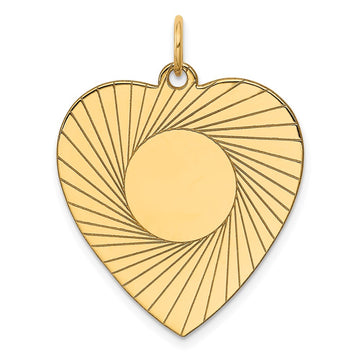 14k Etched Design .018 Gauge Engravable Heart 28x24mm Disc Charm