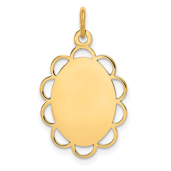 14k Plain .013 Gauge Engravable Oval Flower 21x15mm Disc Charm