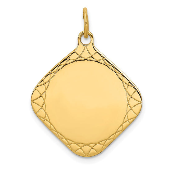 14k Patterned .018 Gauge Diamond-Shaped Engravable 24x21mm Disc Charm