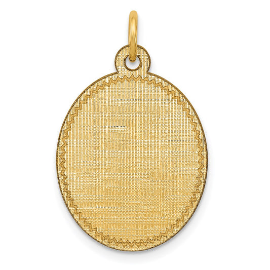 14k Patterned with Zig-Zag Edge .018 Gauge Engravable Oval 23x16mm Disc Charm
