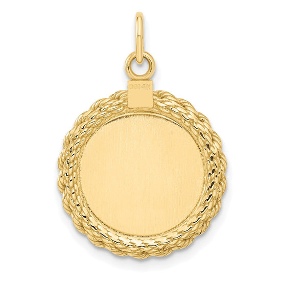 14k Plain .013 Gauge Round Engravable 22x17mm Disc with Rope Edge Charm