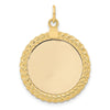 14k Plain .013 Gauge Round Engravable 27x21mm Disc with Rope Edge Charm