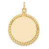 14k Plain .013 Gauge Round Engravable 27x21mm Disc with Rope Edge Charm