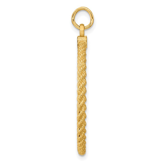 14k Plain .013 Gauge Round Engravable 34x28mm Disc with Rope Edge Charm