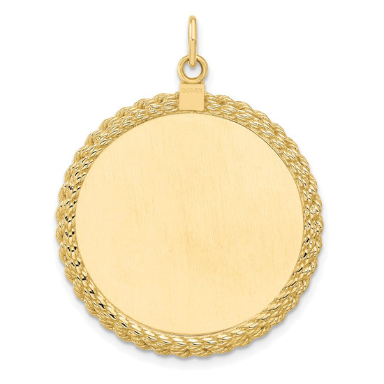 14k Plain .013 Gauge Round Engravable 34x28mm Disc with Rope Edge Charm
