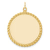 14k Plain .013 Gauge Round Engravable 34x28mm Disc with Rope Edge Charm