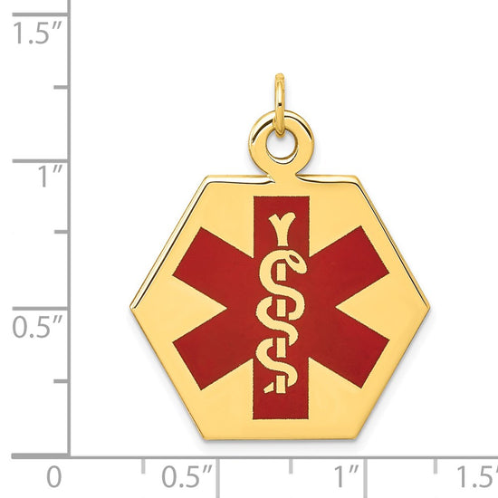 14k 26.5mm Hexagon Red Enameled Medical Jewelry Pendant