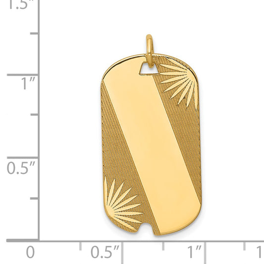 14k Patterned Sunburst with Diagonal Stripe .018 Gauge Engravable 28x15mm Dog Tag Disc Charm