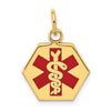 14k 15mm Hexagon Red Enameled Medical Jewelry Pendant