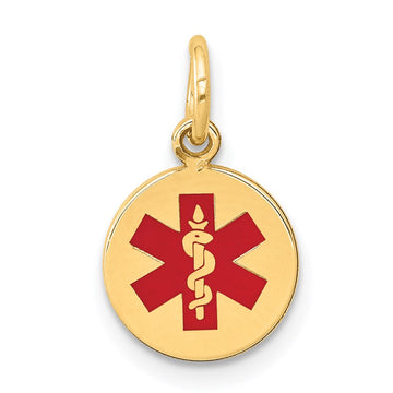 14k 9.5mm Round Red Enameled Medical Jewelry Pendant