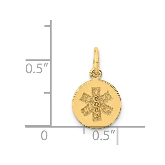 14k 9.5mm Round Non-enameled Medical Jewelry Pendant