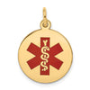 14k 16mm Round Red Enameled Medical Jewelry Pendant
