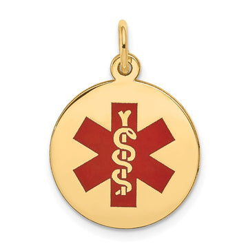 14k 16mm Round Red Enameled Medical Jewelry Pendant