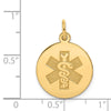 14k 16mm Round Non-enameled Medical Jewelry Pendant