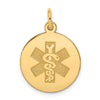 14k 16mm Round Non-enameled Medical Jewelry Pendant