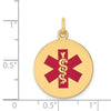 14k 19mm Round Red Enameled Medical Jewelry Pendant