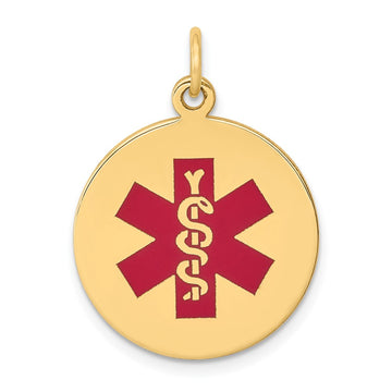 14k 19mm Round Red Enameled Medical Jewelry Pendant