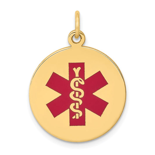 14k 19mm Round Red Enameled Medical Jewelry Pendant