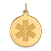 14k 19mm Round Non-enameled Medical Jewelry Pendant