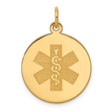 14k 19mm Round Non-enameled Medical Jewelry Pendant