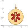 14k 22mm Round Red Enameled Medical Jewelry Pendant
