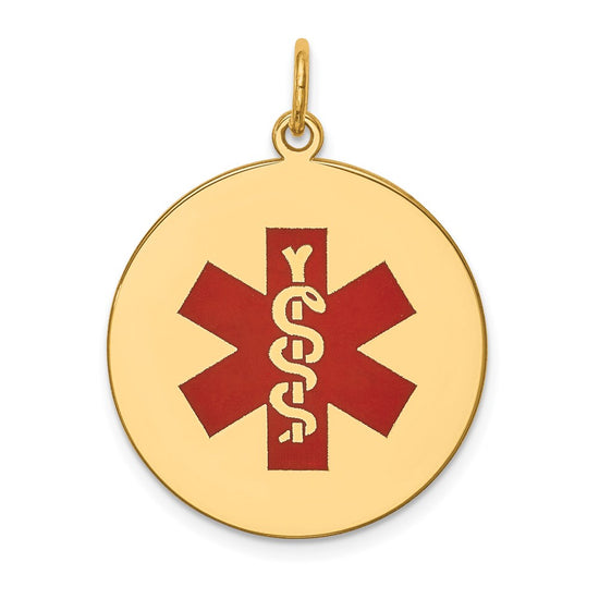 14k 22mm Round Red Enameled Medical Jewelry Pendant