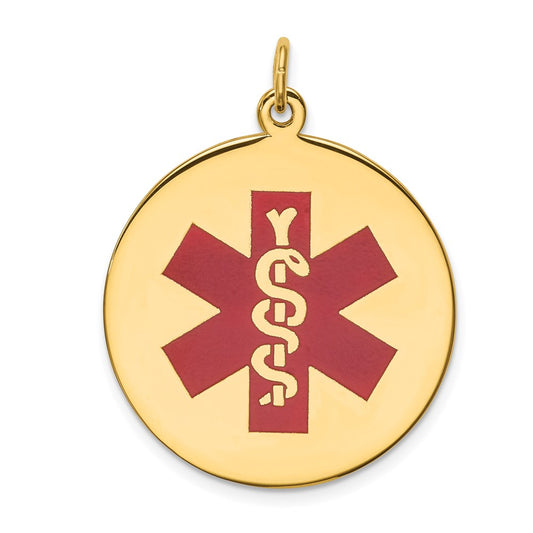 14k 25mm Round Red Enameled Medical Jewelry Pendant