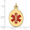 14k 23x16.5mm Oval Red Enameled Medical Jewelry Pendant