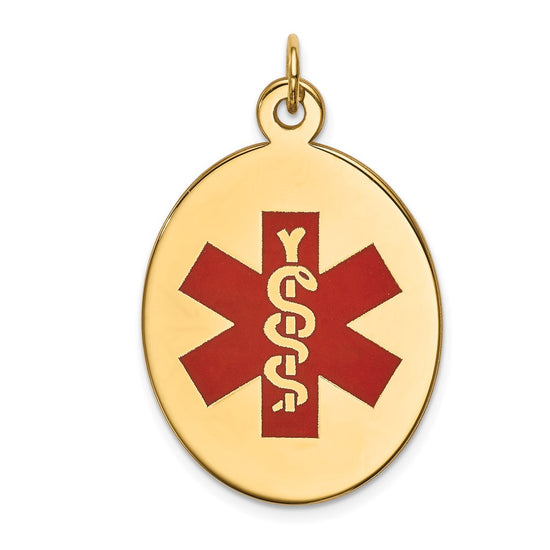 14k 31x22mm Oval Red Enameled Medical Jewelry Pendant