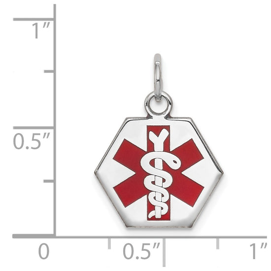 14k White Gold 15mm Hexagon Red Enameled Medical Jewelry Pendant