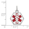 14k White Gold 15mm Hexagon Red Enameled Medical Jewelry Pendant