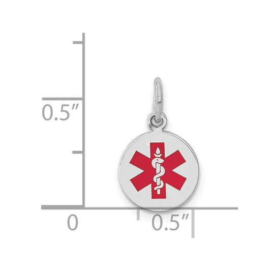 14k White Gold 9.5mm Round Red Enameled Medical Jewelry Pendant