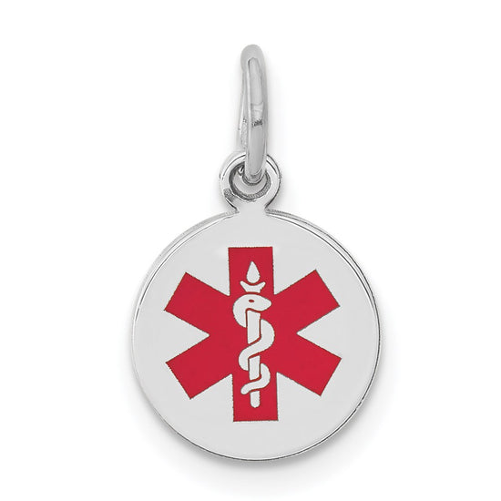 14k White Gold 9.5mm Round Red Enameled Medical Jewelry Pendant