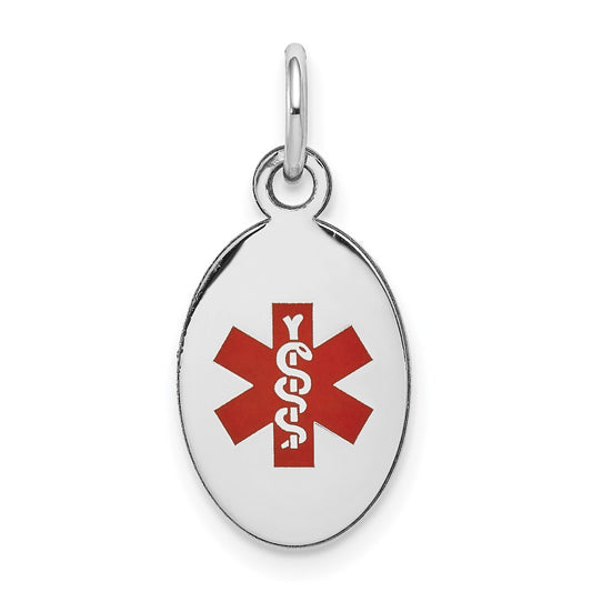 14k White Gold 16x9.5mm Oval Red Enameled Medical Jewelry Pendant