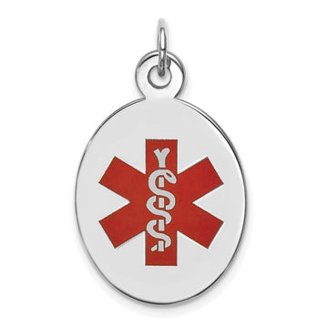 14k White Gold 23x16.5mm Oval Red Enameled Medical Jewelry Pendant