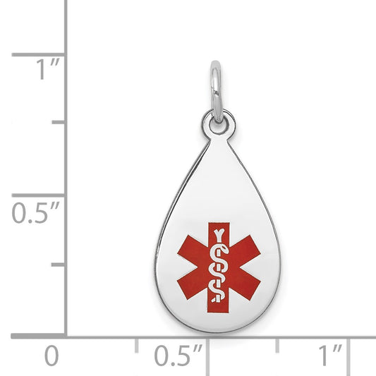 14k White Gold 20x11.5mm Teardrop Red Enameled Medical Jewelry Pendant