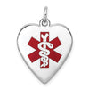 14k White Gold 19mm Heart-Shaped Red Enameled Medical Jewelry Pendant