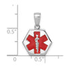 14K White Gold Textured Back Red Enameled Medical Disk Pendant