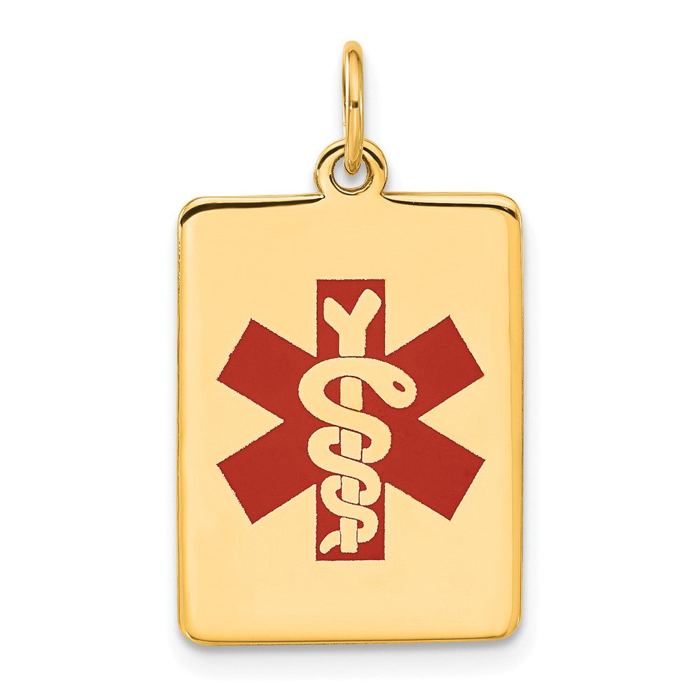 14k 22x15mm Rectangle Red Enameled Medical Jewelry Pendant