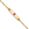 14K Medical Solid Chain/Solid Plate 24x7mm Soft Diamond Shape Centered Red Enamel Figaro Link 7 inch ID Bracelet
