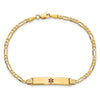 14K Medical Solid Chain/Solid Plate 26x5mm Centered Red Enamel Figaro Link 7 inch ID Bracelet