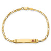 14K Medical Solid Chain/Solid Plate 26x5mm Off-Center Red Enamel Figaro Link 7 inch ID Bracelet
