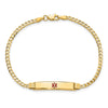 14K Medical Solid Chain/Solid Plate 26x5mm Centered Red Enamel Curb Link 7 inch ID Bracelet